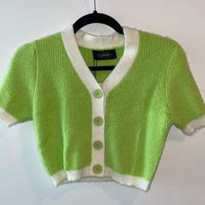 Green fuzzy crop sweater